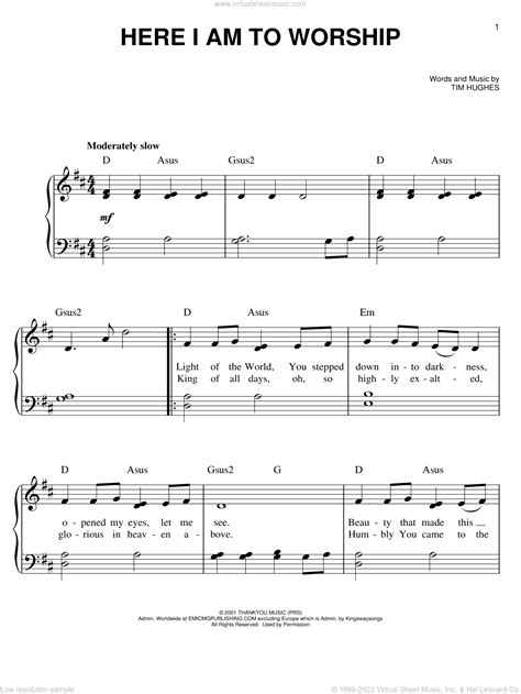 Free Printable Here I Am To Worship Piano Sheet Music